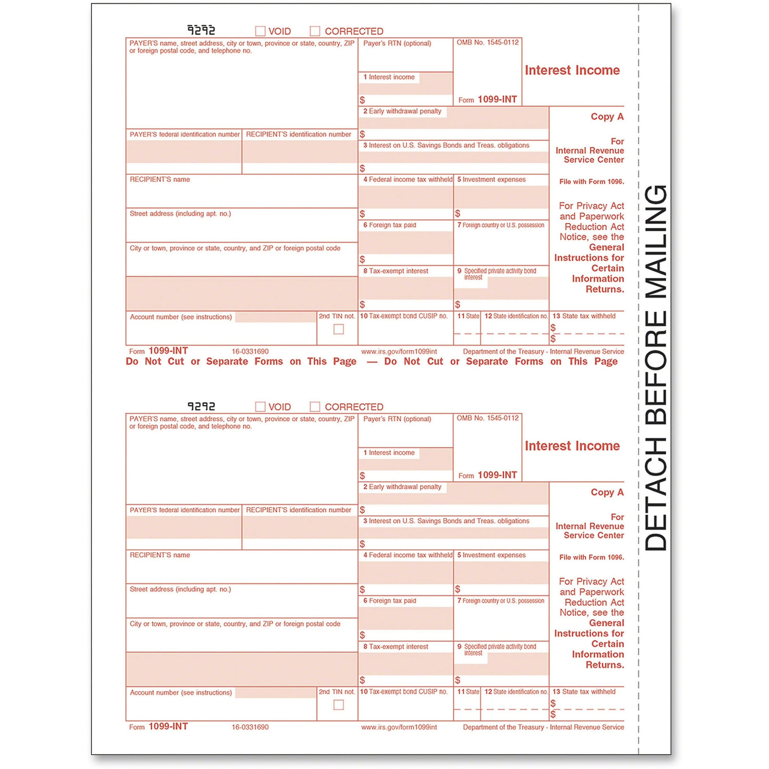 5 Part - Carbonless Copy - 5.50" x 3.67" Form Size - 9" x 11" Sheet Size - White Sheet(s) - Red Print Color - 24 / Pack