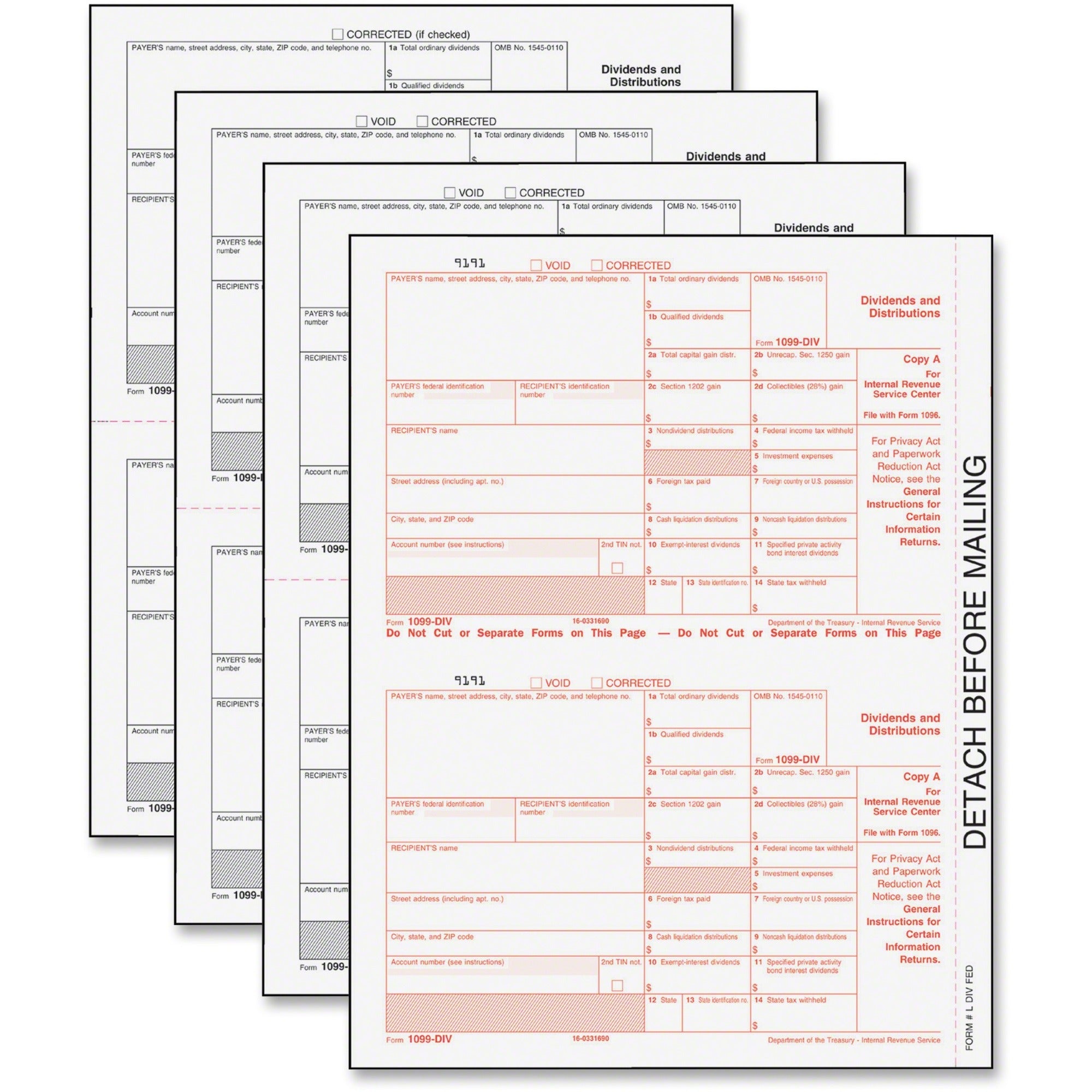 5 Part - Carbonless Copy - 8" x 5.50" Form Size - White - 24 / Pack