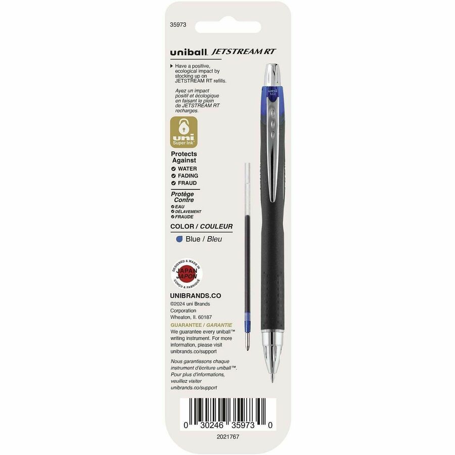 uniball™ Jetstream RT Ballpoint Pen Refills - 1 mm , Medium Point - Blue Ink - Super Ink, Water Resistant Ink, Fade Resistant, Fraud Resistant - 2 / Pack