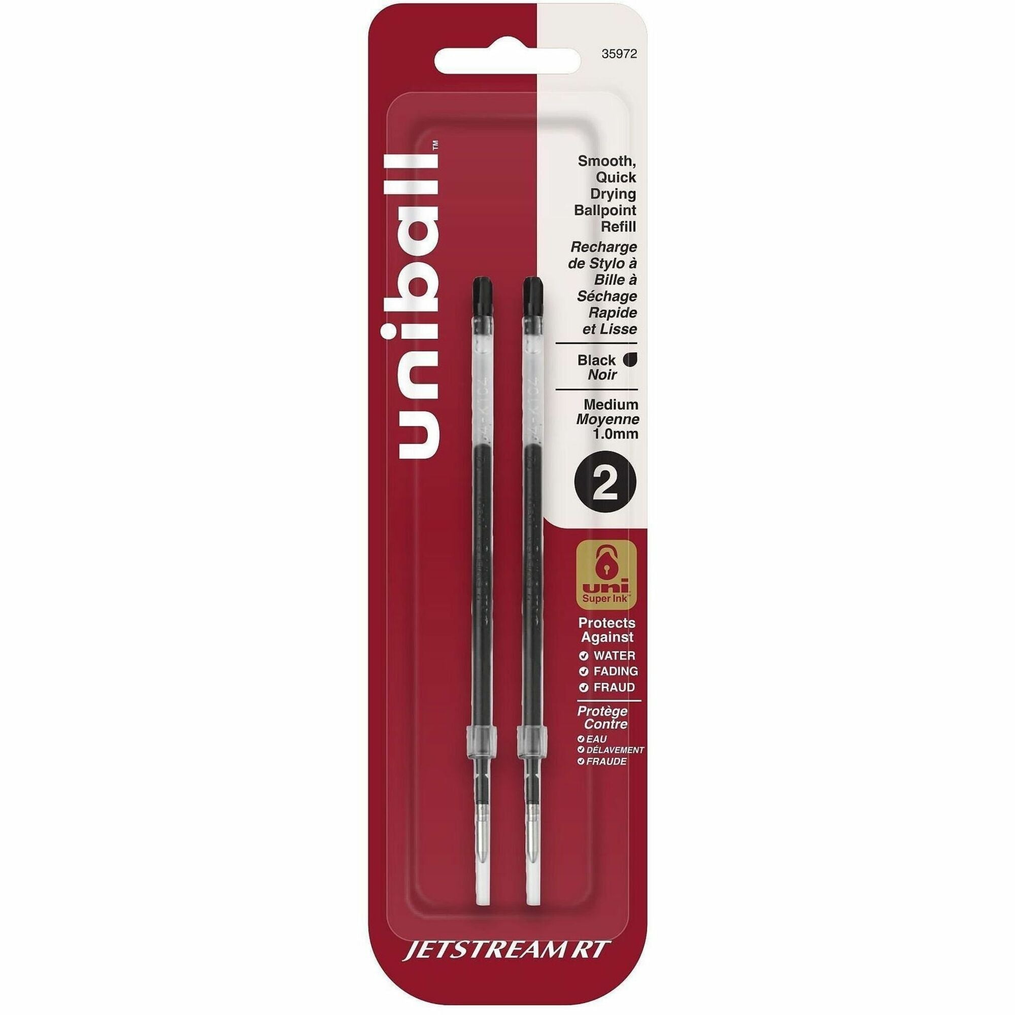 uniball™ Jetstream RT Ballpoint Pen Refills - 1 mm , Medium Point - Black Ink - Super Ink, Water Resistant Ink, Fade Resistant, Fraud Resistant - 2 / Pack