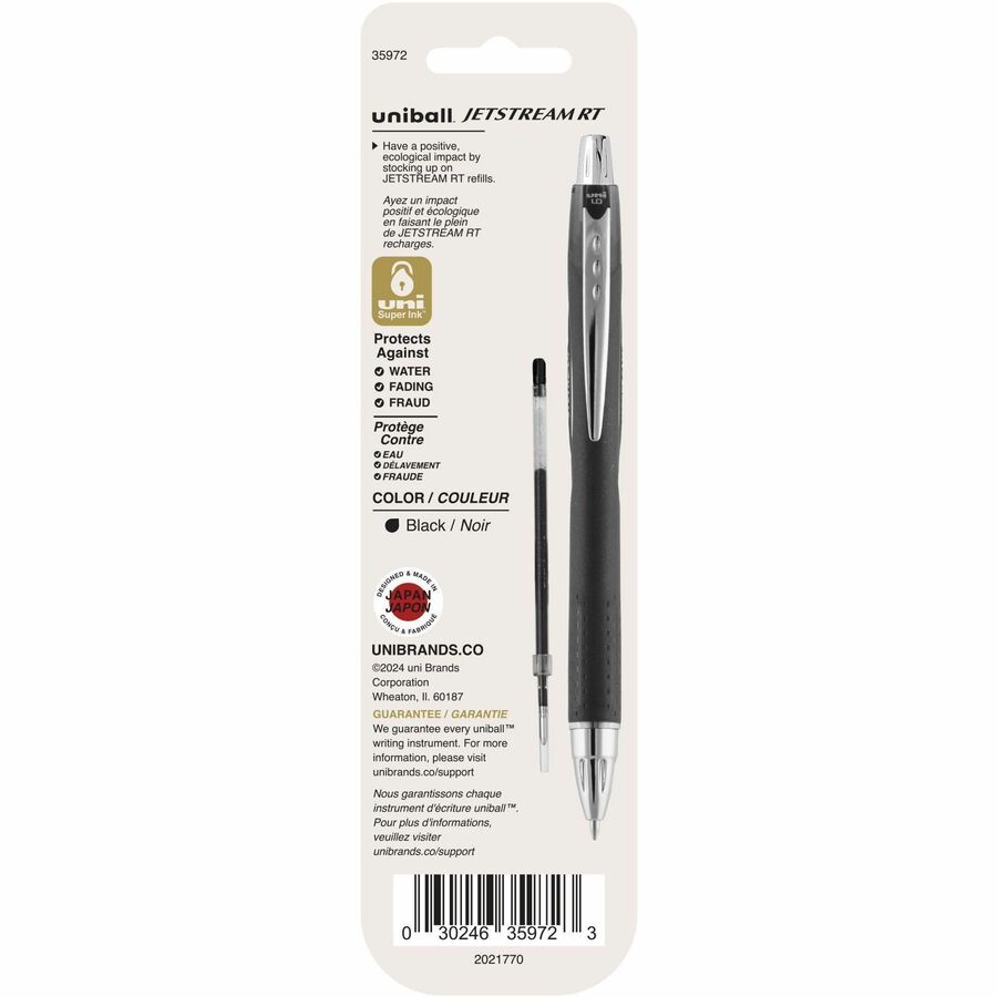 uniball™ Jetstream RT Ballpoint Pen Refills - 1 mm , Medium Point - Black Ink - Super Ink, Water Resistant Ink, Fade Resistant, Fraud Resistant - 2 / Pack