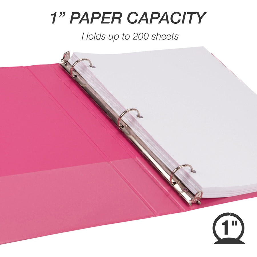 Samsill Earth's Choice Plant-based View Binders, 1" Capacity, Letter Size, 3 Round Rings, 2 Internal Pockets, Berry Pink, Durable, Clear Overlay, Recycled, 2 Pack