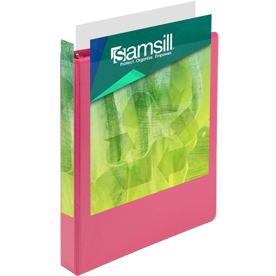 Samsill Earth's Choice Plant-based View Binders, 1" Capacity, Letter Size, 3 Round Rings, 2 Internal Pockets, Berry Pink, Durable, Clear Overlay, Recycled, 2 Pack