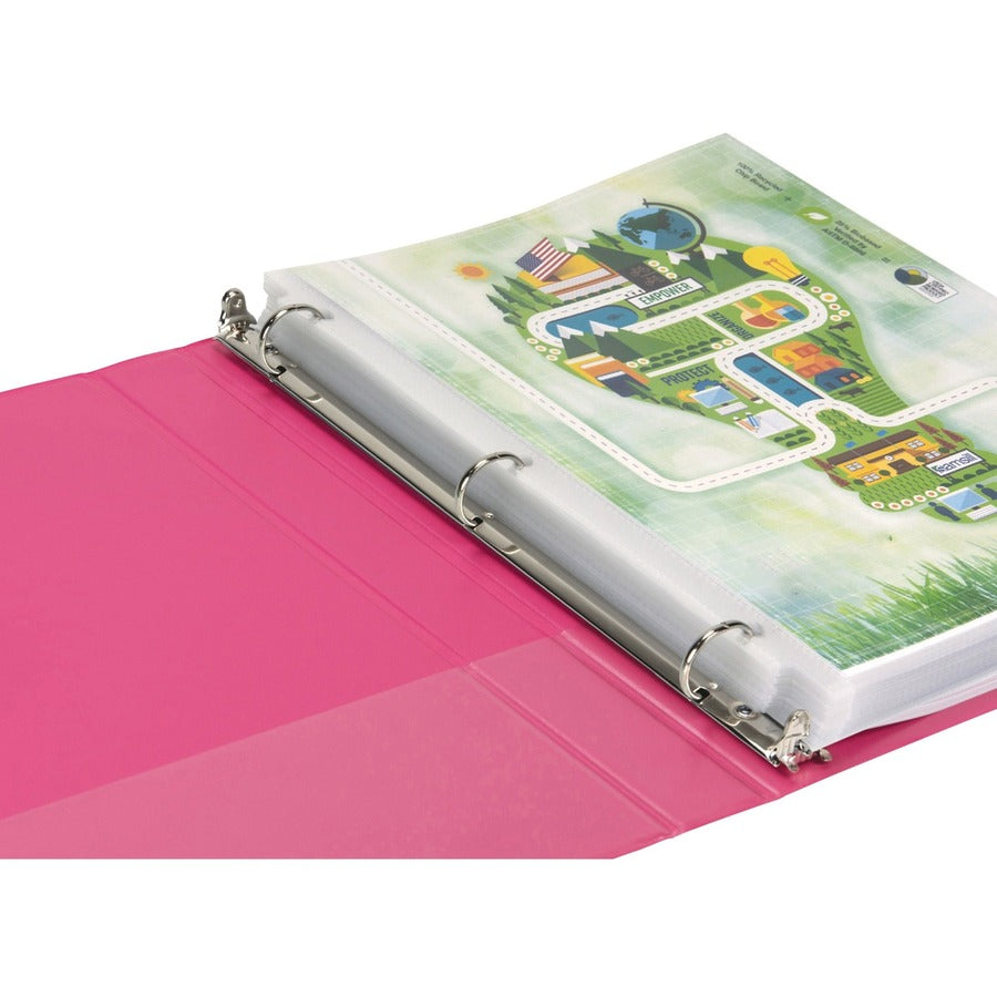 Samsill Earth's Choice Plant-based View Binders, 1" Capacity, Letter Size, 3 Round Rings, 2 Internal Pockets, Berry Pink, Durable, Clear Overlay, Recycled, 2 Pack