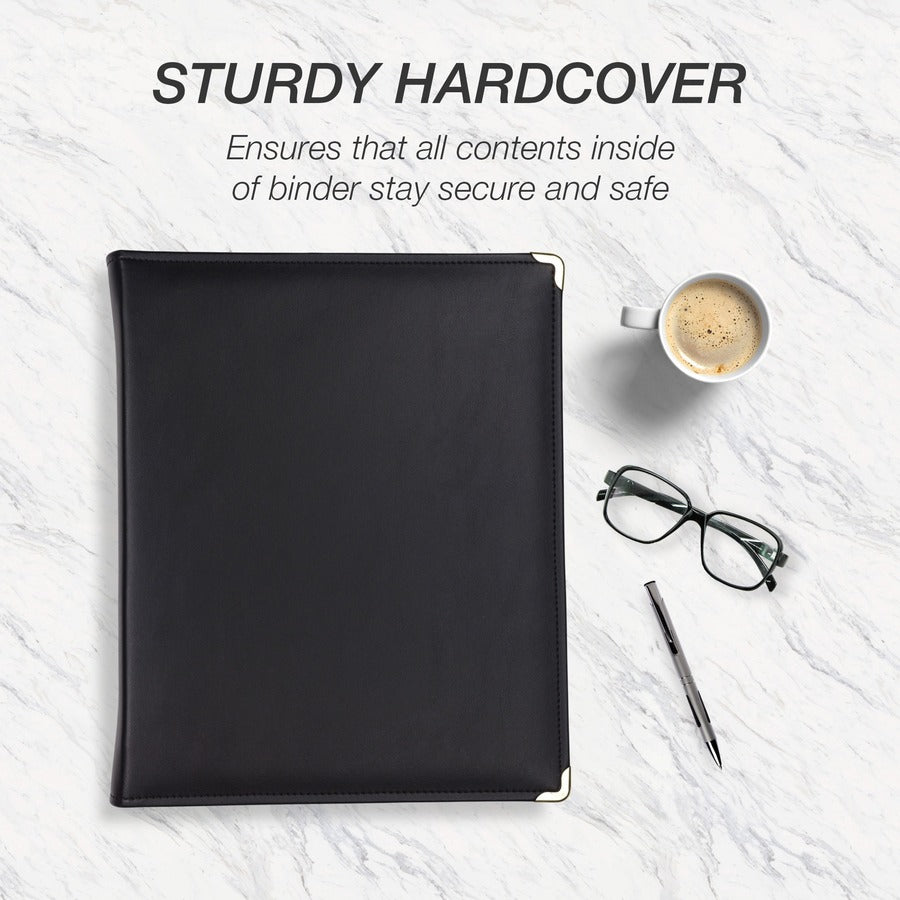 Samsill Classic Professional Binder - 3 Ring Binder with 1.5 Inch Brass Round Rings and Zipper Closure - Portfolio Binder - Brass Corner Accents - Black