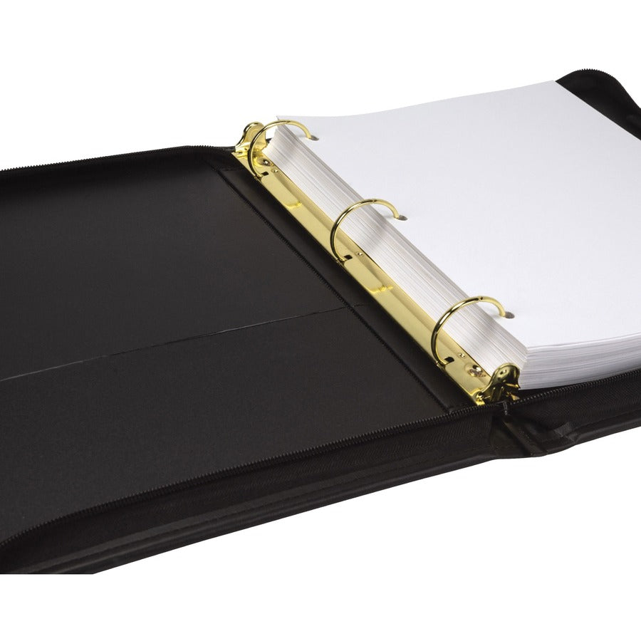 Samsill Classic Professional Binder - 3 Ring Binder with 1.5 Inch Brass Round Rings and Zipper Closure - Portfolio Binder - Brass Corner Accents - Black
