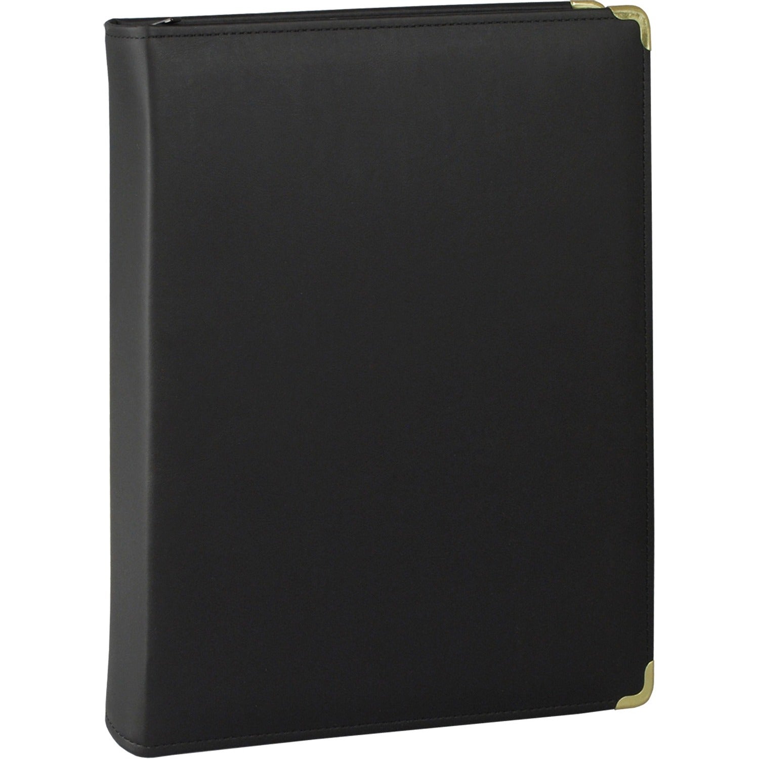 Samsill Classic Professional Binder - 3 Ring Binder with 1.5 Inch Brass Round Rings and Zipper Closure - Portfolio Binder - Brass Corner Accents - Black
