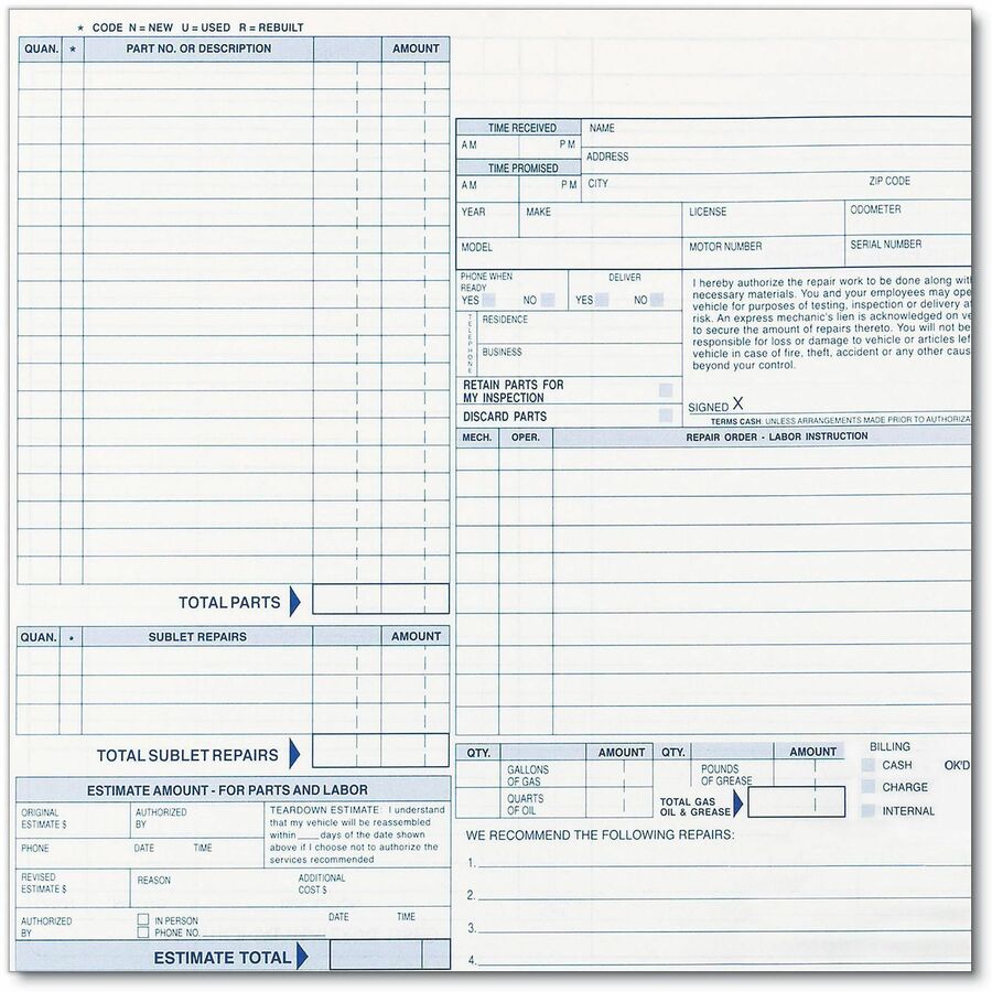 4 Part - Carbonless Copy - 8.50" x 11" Form Size - 50 Set