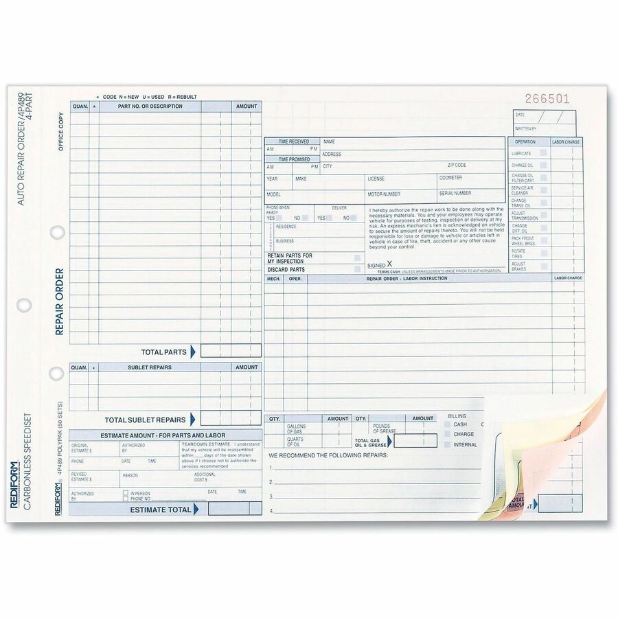 4 Part - Carbonless Copy - 8.50" x 11" Form Size - 50 Set