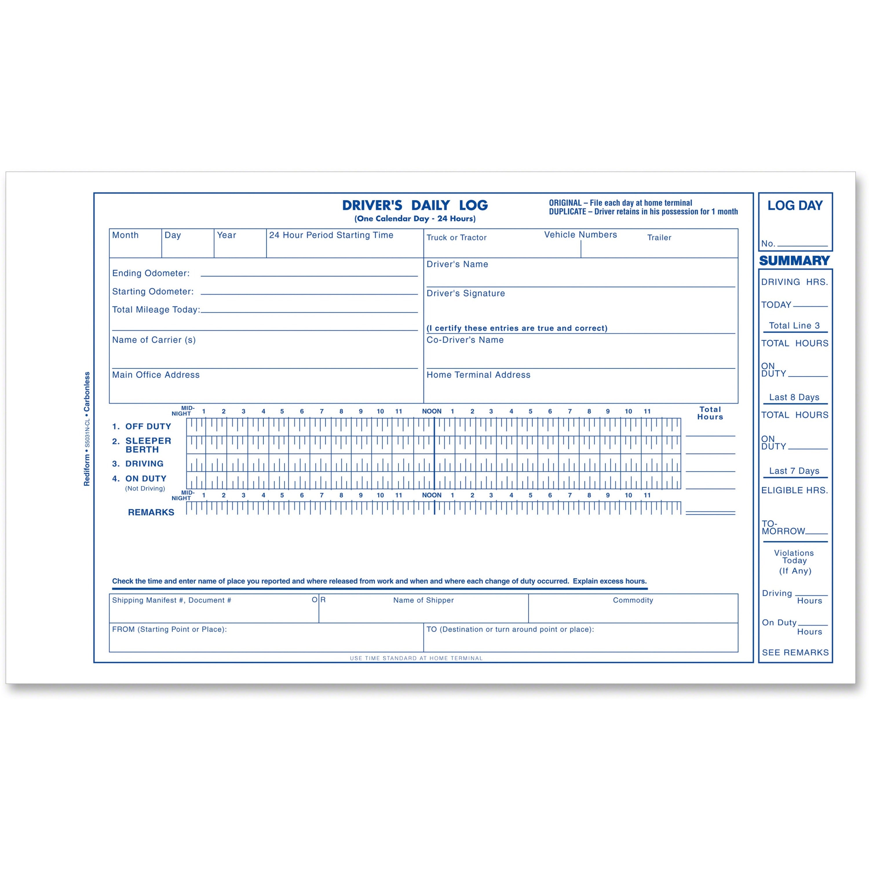2 Part - Carbonless Copy - 5.37" x 8.75" Form Size - White - Black Print Color - Recycled - 1 Each