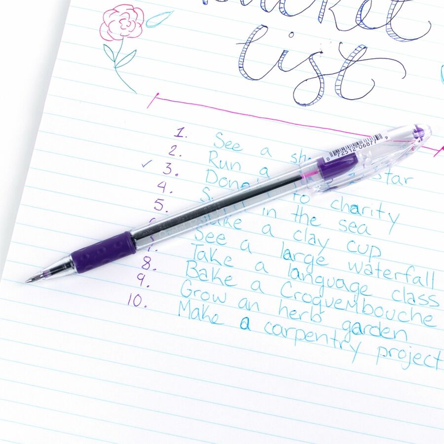 Pentel R.S.V.P. Ballpoint Stick Pens - 0.7 mm Fine Pen Point - Refillable - Violet Ink - Clear Barrel - 1 Dozen