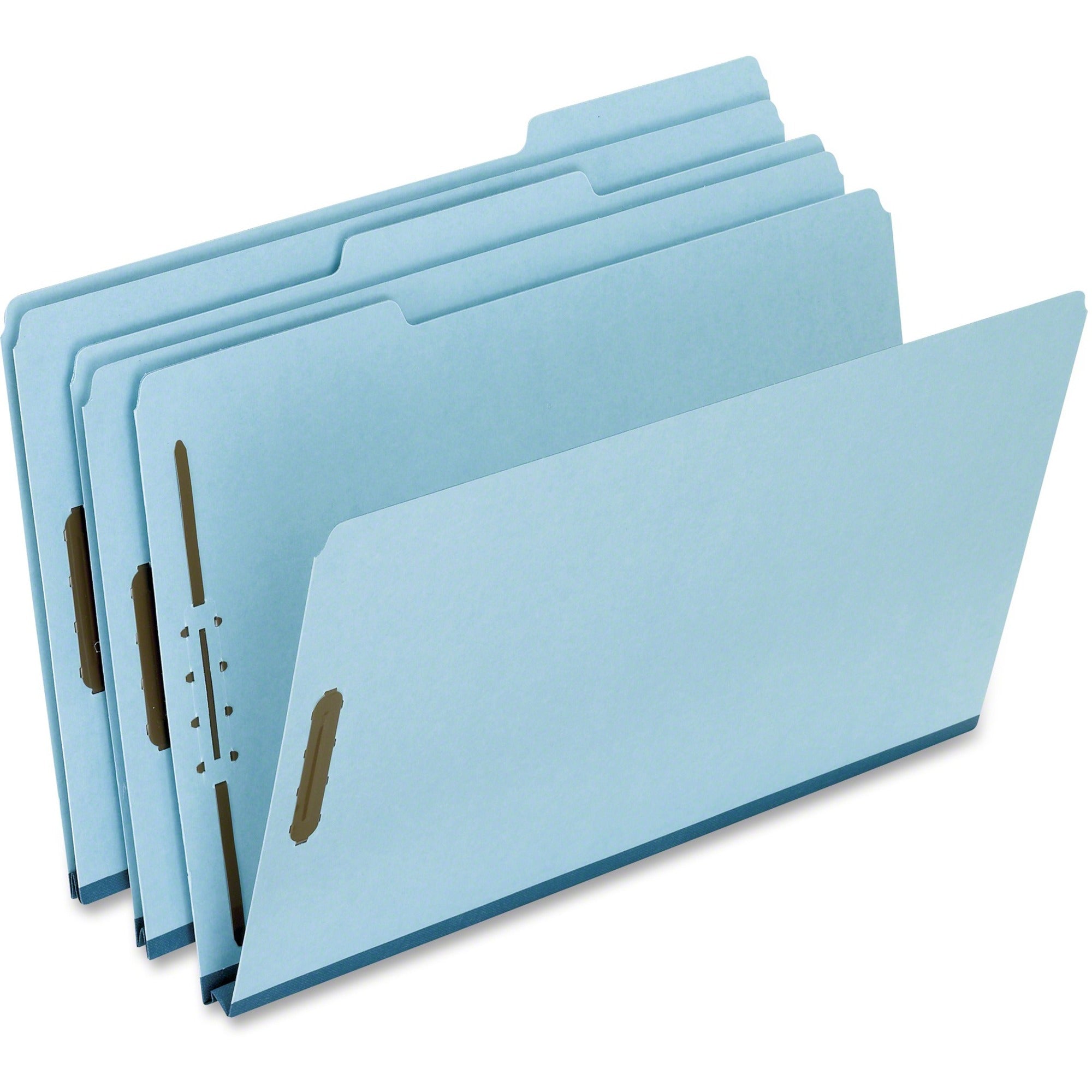 Pendaflex Fastener Folder - 8 1/2" x 14" - 2 Fastener(s) - Top Tab Location - Assorted Tab Position - 25 pt. - Pressboard - Blue - 60% Recycled - 25 / Box