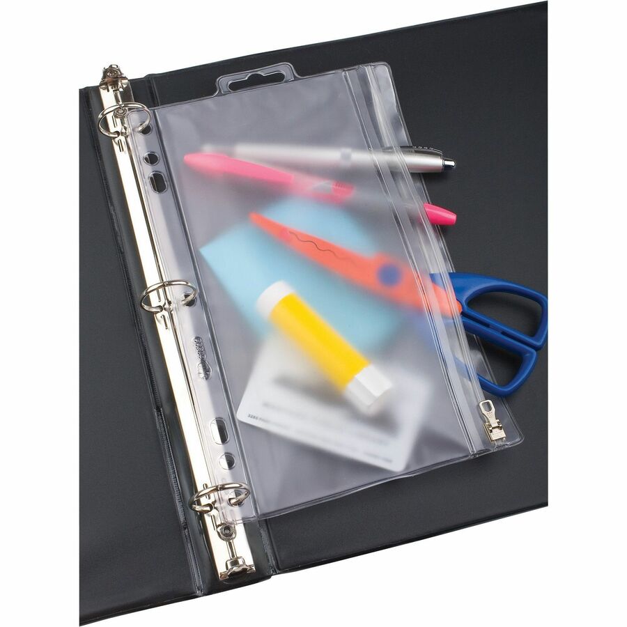 Oxford Zipper Binder Pockets - For 10 1/2" x 8" Sheet - Ring Binder - Rectangular - Clear, White - Poly - 1 Each