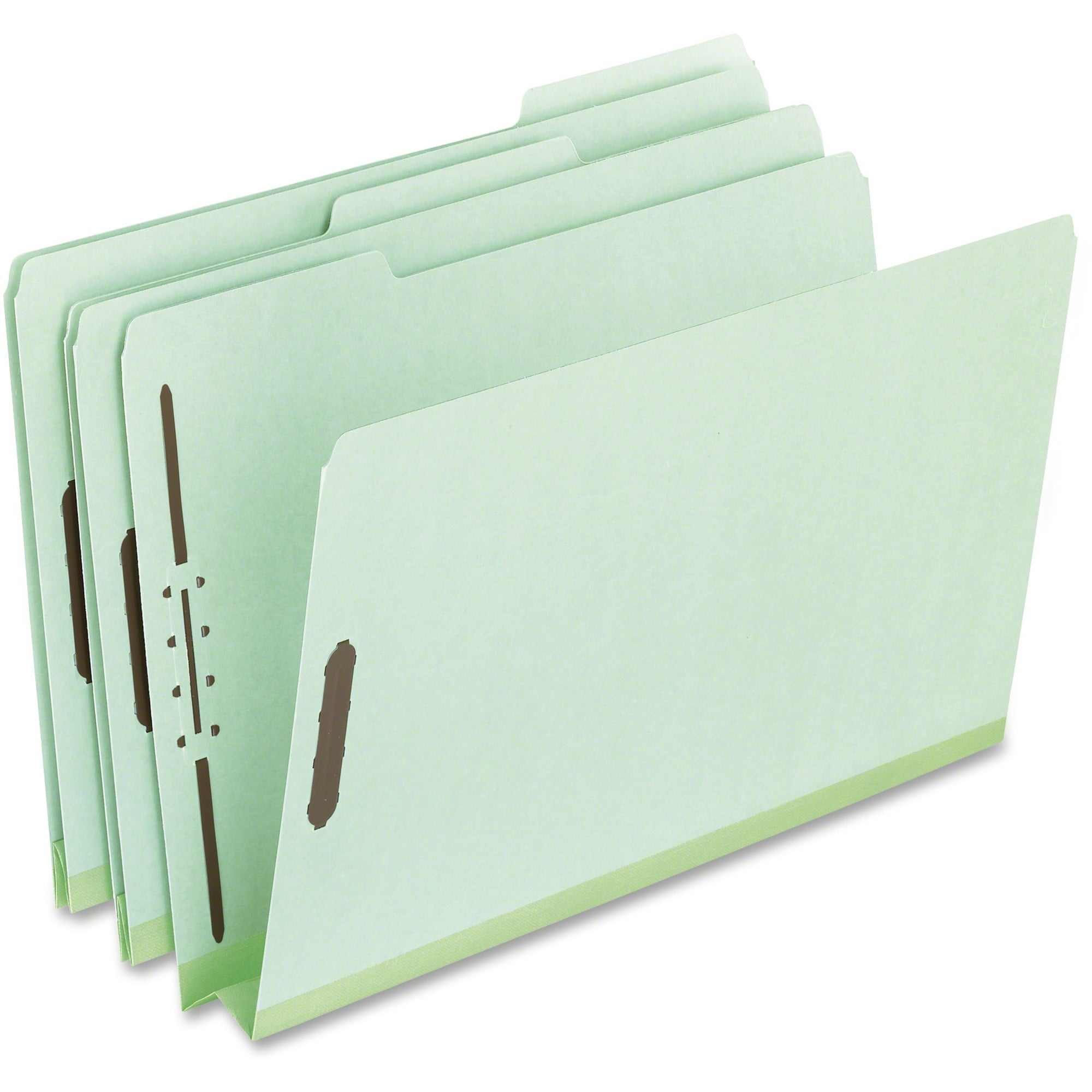 Pendaflex Pressboard Folders with Fastener - 8 1/2" x 14" - 2" Expansion - 2 Fastener(s) - Top Tab Location - Assorted Tab Position - 25 pt. - Pressboard - Green - 60% Recycled - 25 / Box