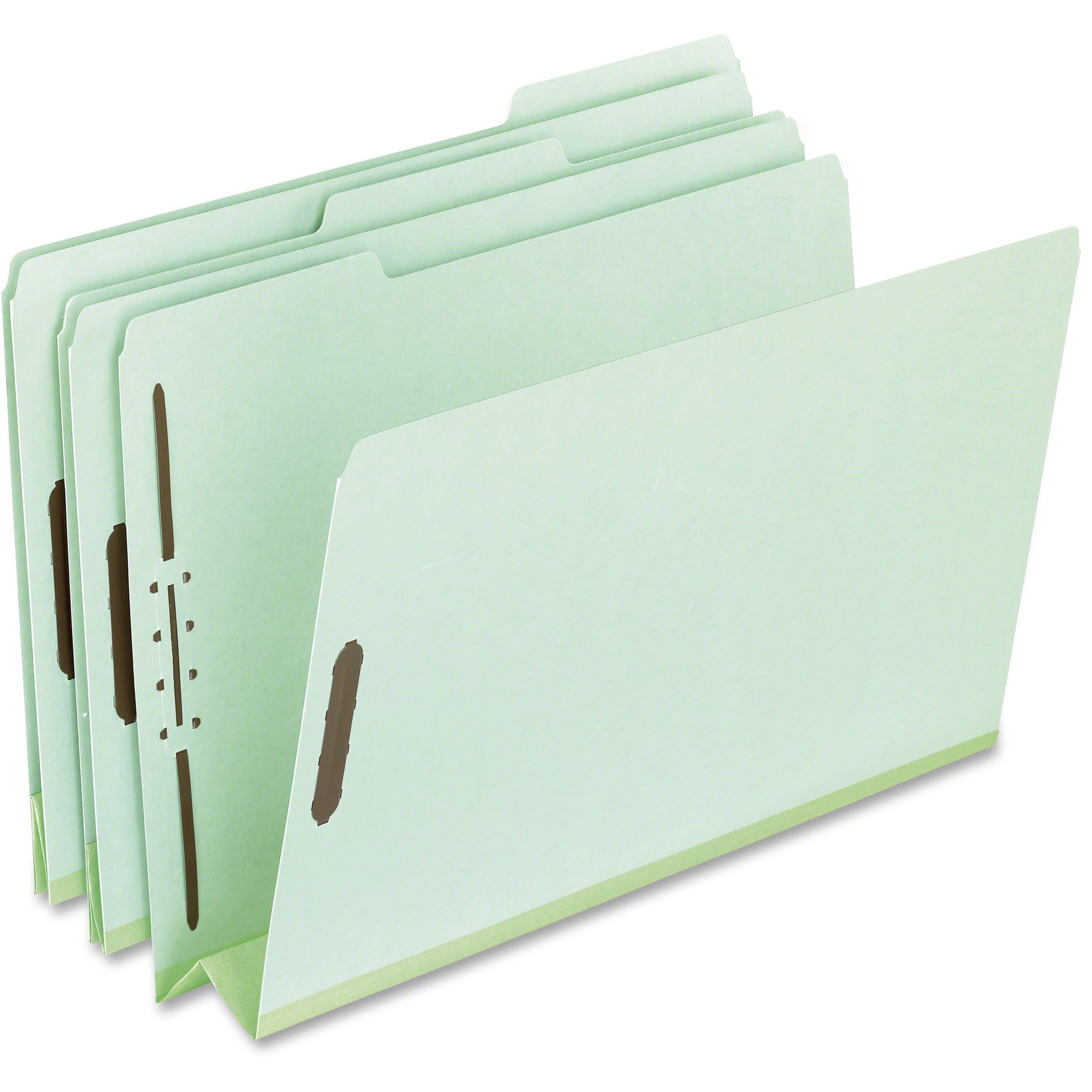 Pendaflex Pressboard Folders with Fastener - 8 1/2" x 11" - 3" Expansion - 2 Fastener(s) - Top Tab Location - Assorted Tab Position - 25 pt. - Pressboard - Green - 60% Recycled - 25 / Box