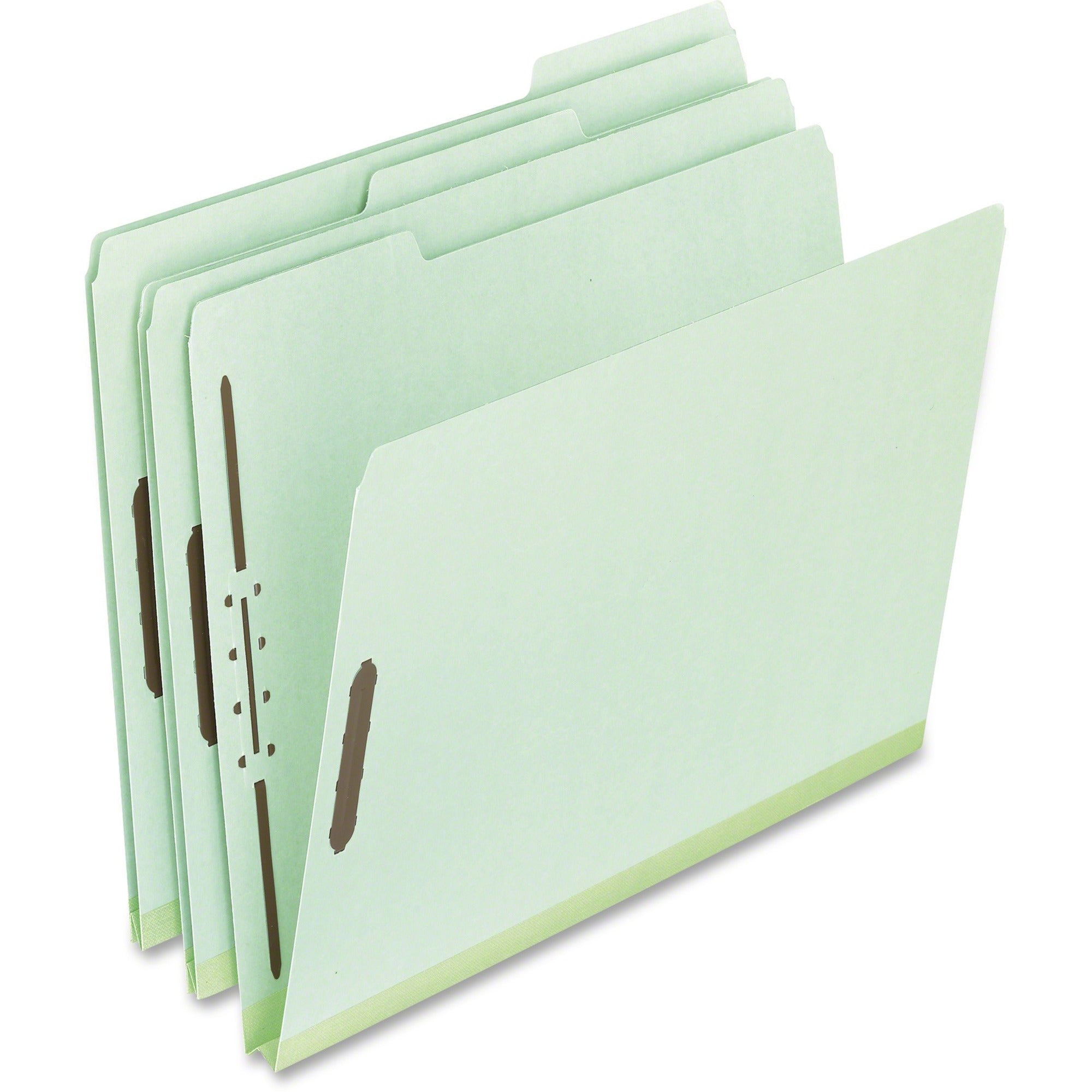 Pendaflex Pressboard Folders with Fastener - 8 1/2" x 11" - 1" Expansion - 2 Fastener(s) - Top Tab Location - Assorted Tab Position - 25 pt. - Pressboard - Green - 60% Recycled - 25 / Box