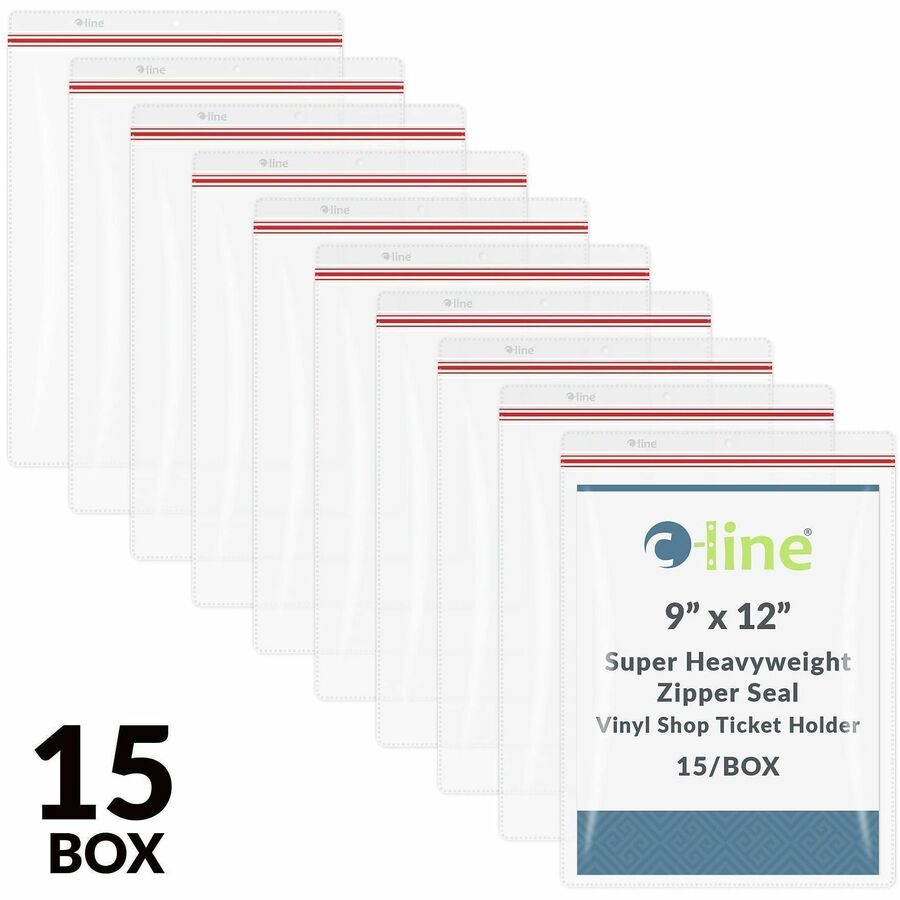 9" x 12" - Vinyl - Clear - Moisture Resistant, Dirt Resistant, Zipper Closure - 15 / Box