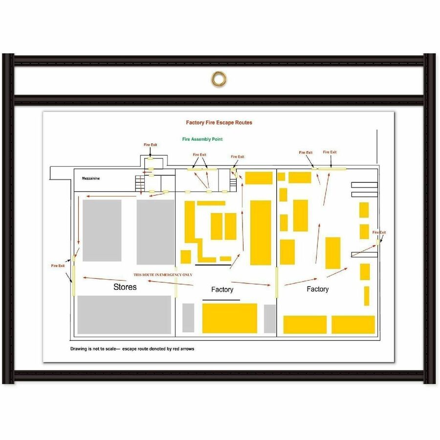 C-Line Side Load Stitched Shop Ticket Holders - Support 9" x 12" Media - Vinyl - Black, Clear - Sturdy, Reinforced, Heavyweight - 25 / Box