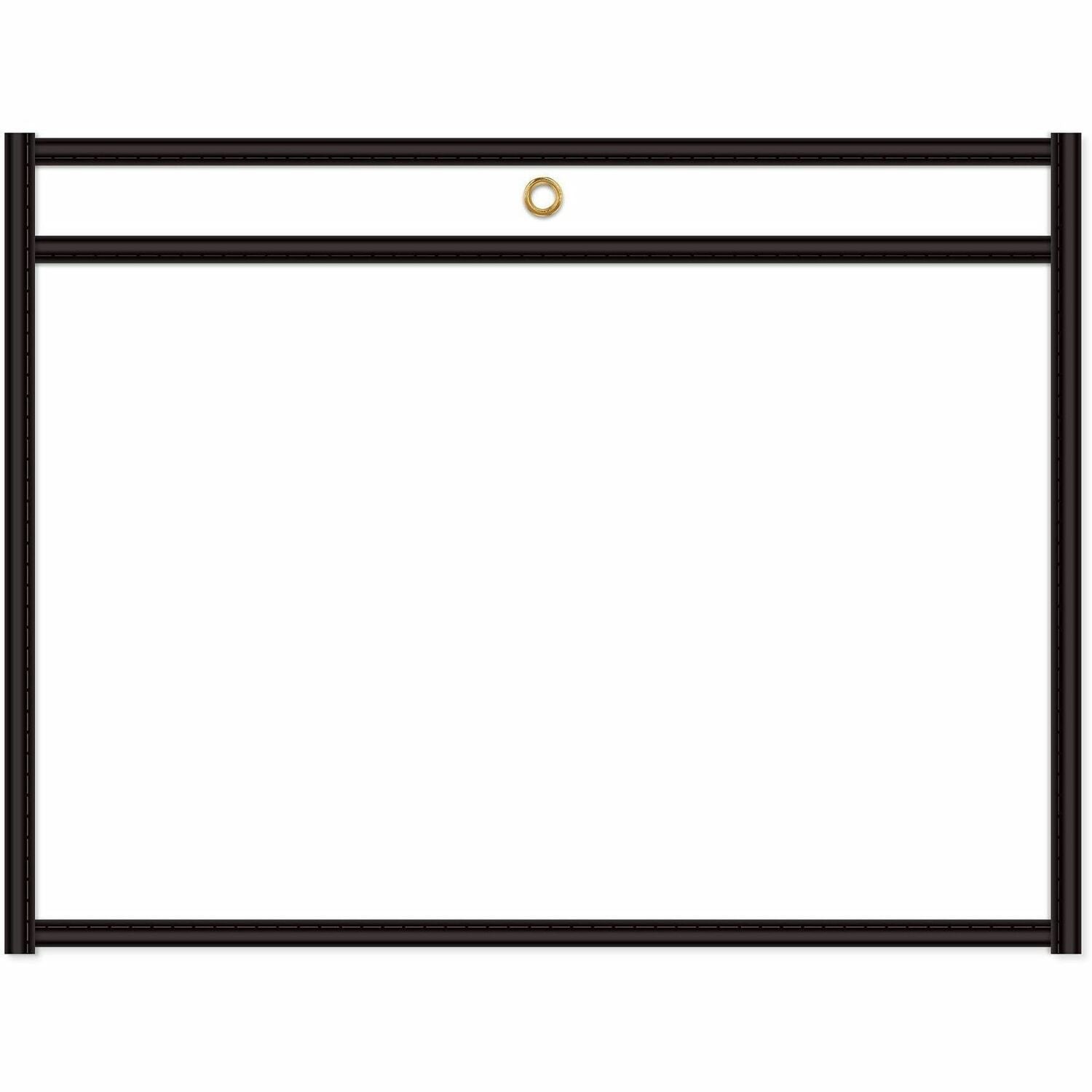 C-Line Side Load Stitched Shop Ticket Holders - Support 9" x 12" Media - Vinyl - Black, Clear - Sturdy, Reinforced, Heavyweight - 25 / Box
