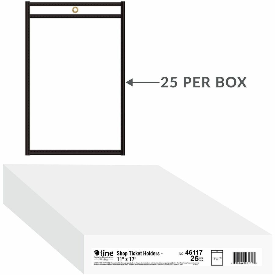 C-Line Stitched Vinyl Shop Ticket Holders - Support 11" x 17" Media - Vinyl - Black, Clear - Sturdy, Heavyweight - 25 / Box
