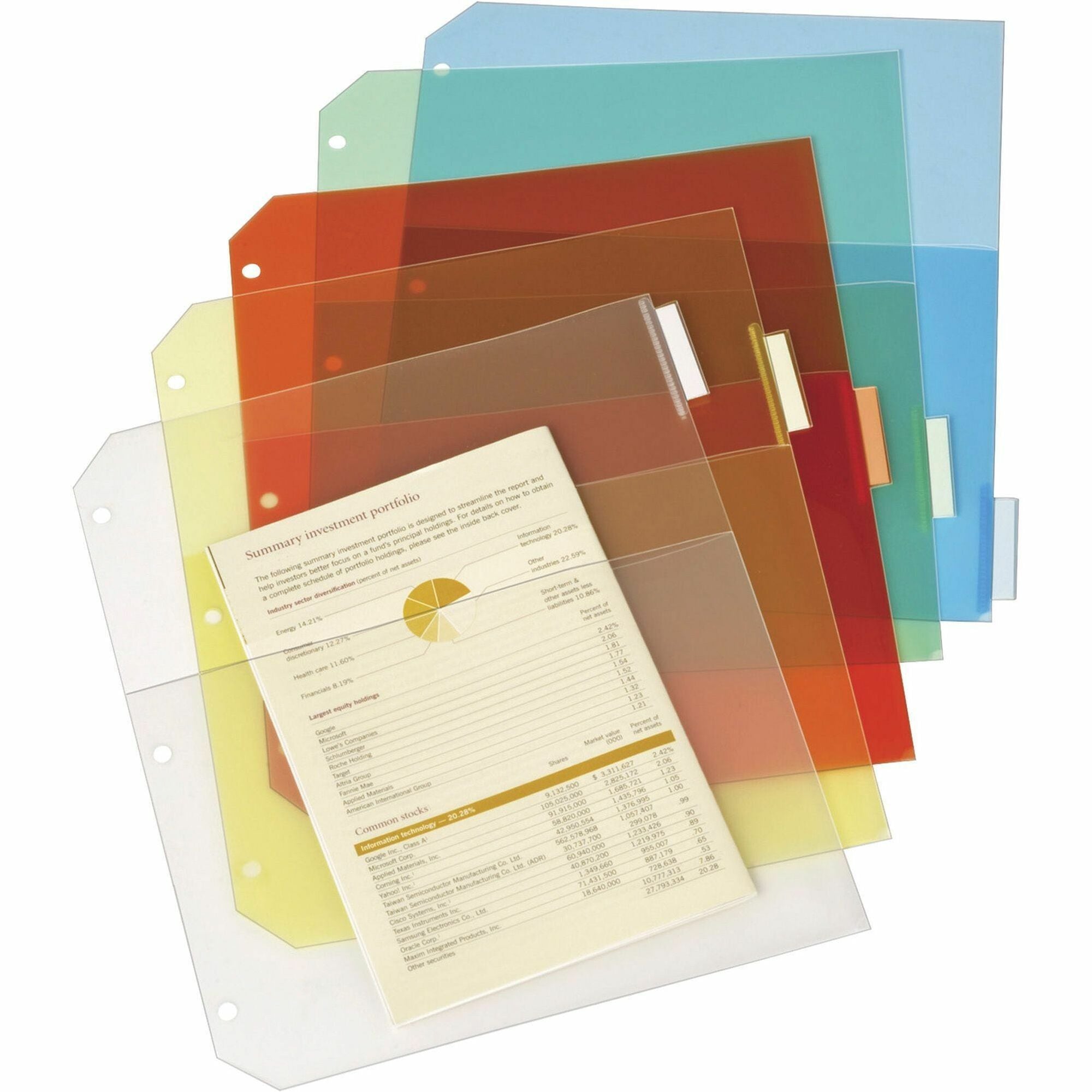 Cardinal&reg; Ring Binder Poly Pockets - 20 x Sheet Capacity - For Letter 8 1/2" x 11" Sheet - 3 x Holes - Assorted - Poly - 5 / Pack