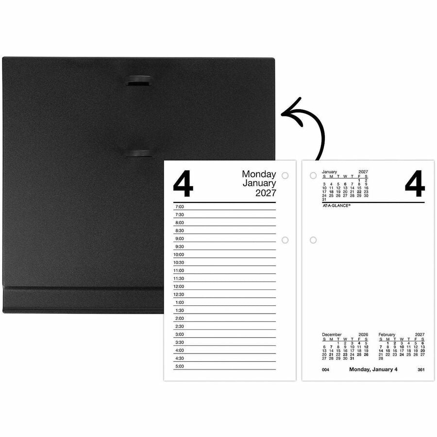 At-A-Glance Loose-Leaf Desk Calendar Refill, Daily, 12 Months, January 2026–December 2026, 3 1/2" x 6", 2-Ring, White/Black, 1 Each