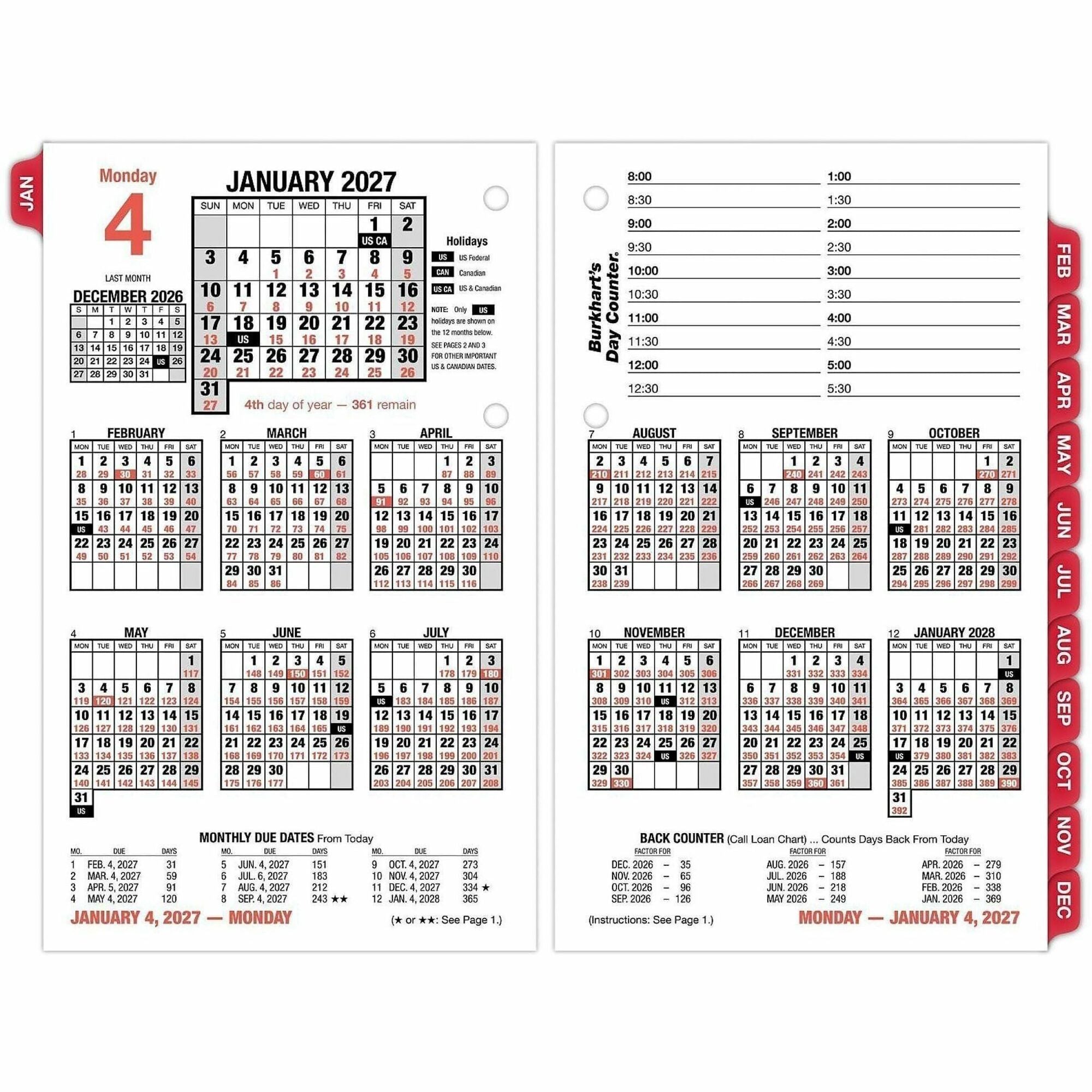 At-A-Glance Burkhart's Day Counter Loose-Leaf Desk Calendar Refill