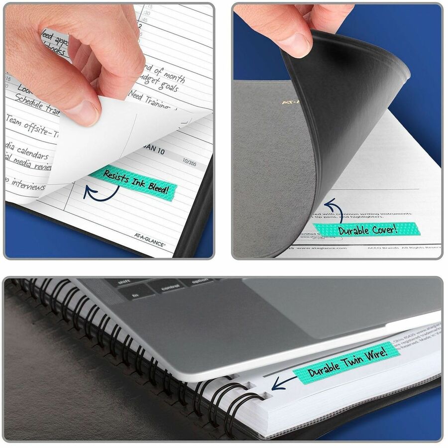 At-A-Glance Appointment Book Planner, Large, Weekly, 1 Year (Jan 2026-Jan 2027), 7:00 AM-8:45 PM, Quarter-hourly, 8 1/4" x 11", White Sheets, Wire Bound, Black, Double Pocket, Ruled, Bleed Resistant, 1 Each