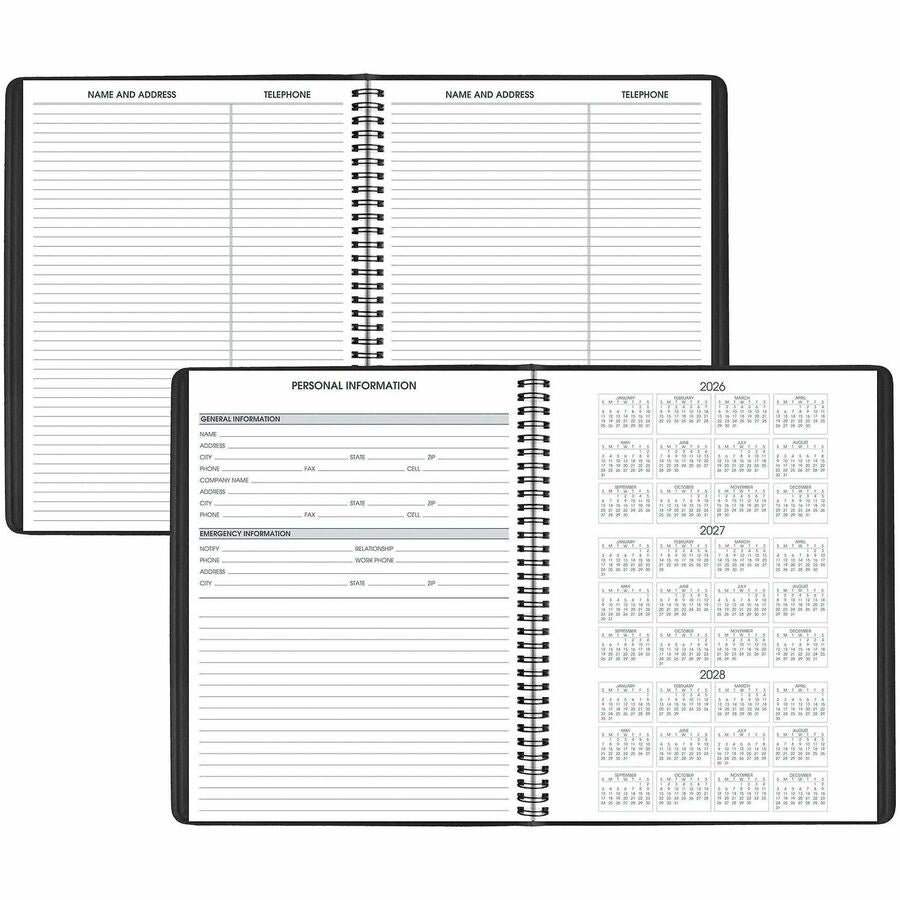 At-A-Glance Appointment Book Planner, Large, Weekly, 1 Year (Jan 2026-Jan 2027), 7:00 AM-8:45 PM, Quarter-hourly, 8 1/4" x 11", White Sheets, Wire Bound, Black, Double Pocket, Ruled, Bleed Resistant, 1 Each