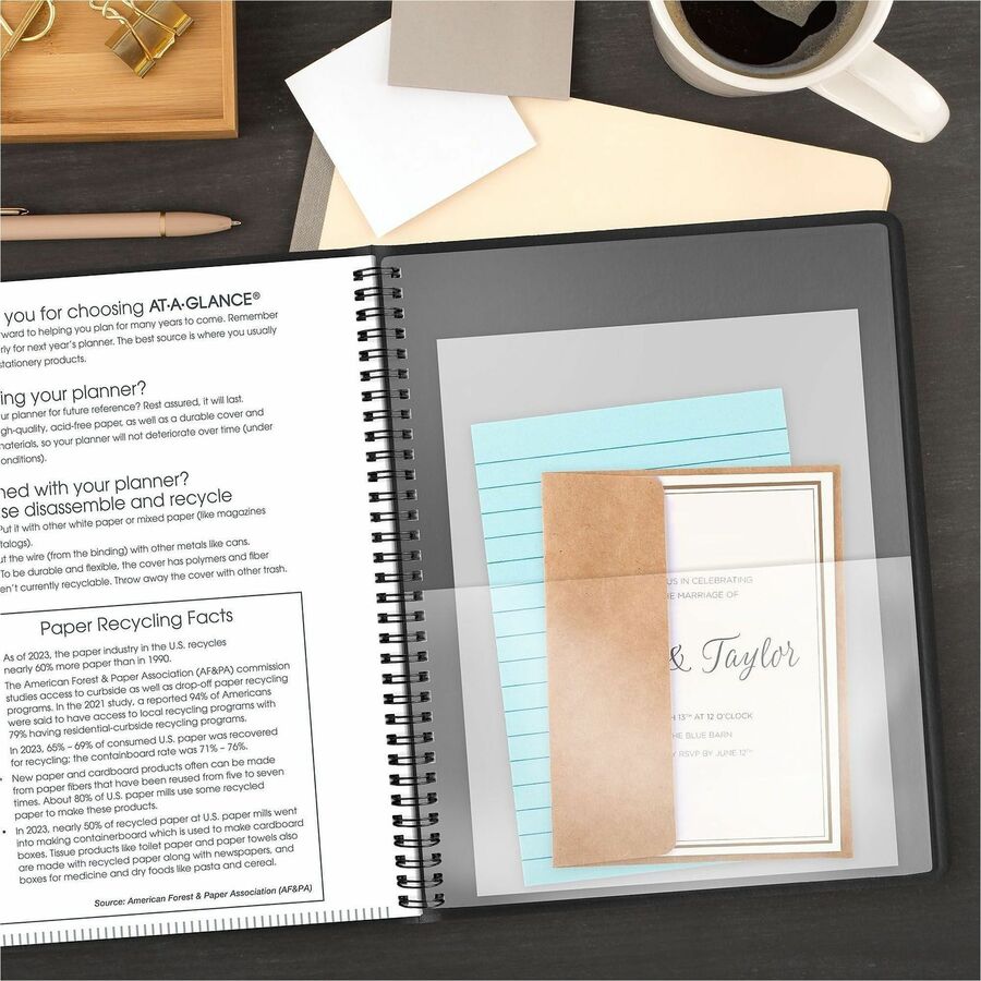 At-A-Glance Appointment Book Planner, Large, Weekly, 1 Year (Jan 2026-Jan 2027), 7:00 AM-8:45 PM, Quarter-hourly, 8 1/4" x 11", White Sheets, Wire Bound, Black, Double Pocket, Ruled, Bleed Resistant, 1 Each