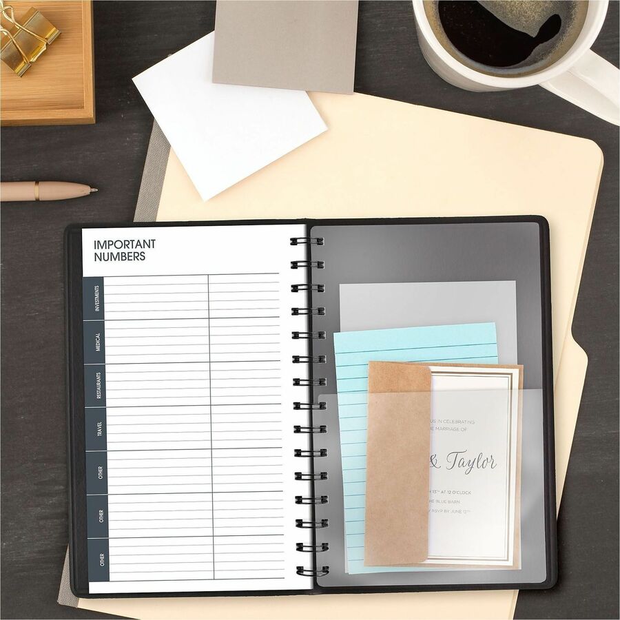 At-A-Glance Appointment Book Planner, Small, Daily, 12 Months (Jan-Dec 2026), 7:00 AM-7:45 PM, Quarter-hourly, 1 Day/Page, 5" x 8", White Sheets, Wire Bound, Black Faux Leather, Double Pocket, 1 Each