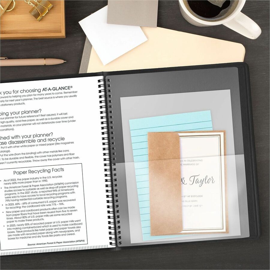 At-A-Glance Large Monthly Planner, 15-Month, January 2026–March 2027, 9" x 11", Wire Bound, Faux Leather Black Cover, White Sheets, Double Pocket, 1 Each