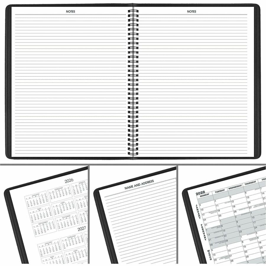 At-A-Glance Large Monthly Planner, 15-Month, January 2026–March 2027, 9" x 11", Wire Bound, Faux Leather Black Cover, White Sheets, Double Pocket, 1 Each