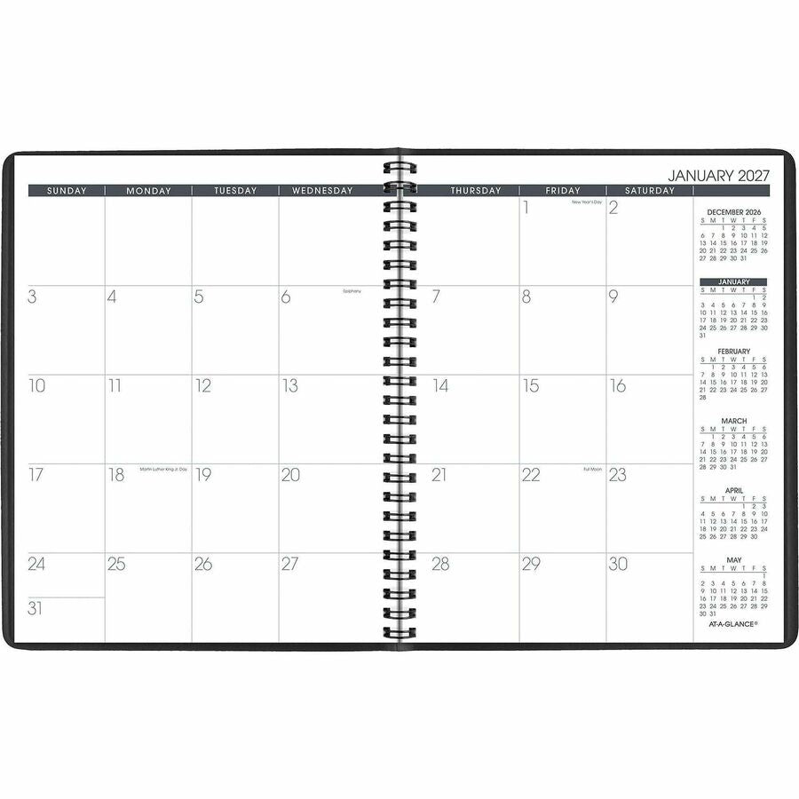 At-A-Glance Planner - Monthly - 1 Year - January 2026 to December 2026 - 1 Month Single Page Layout - 6 7/8" x 8 3/4" Sheet Size - Black Cover - Phone Directory, Perforated - 1 Each
