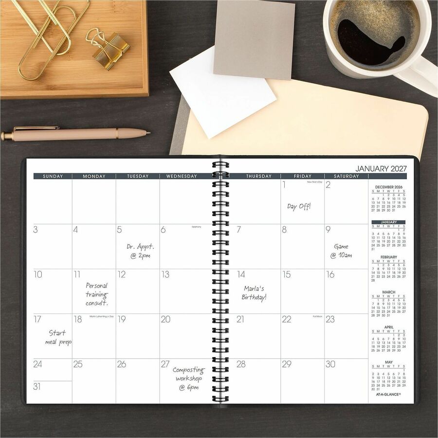 At-A-Glance Planner - Monthly - 1 Year - January 2026 to December 2026 - 1 Month Single Page Layout - 6 7/8" x 8 3/4" Sheet Size - Black Cover - Phone Directory, Perforated - 1 Each