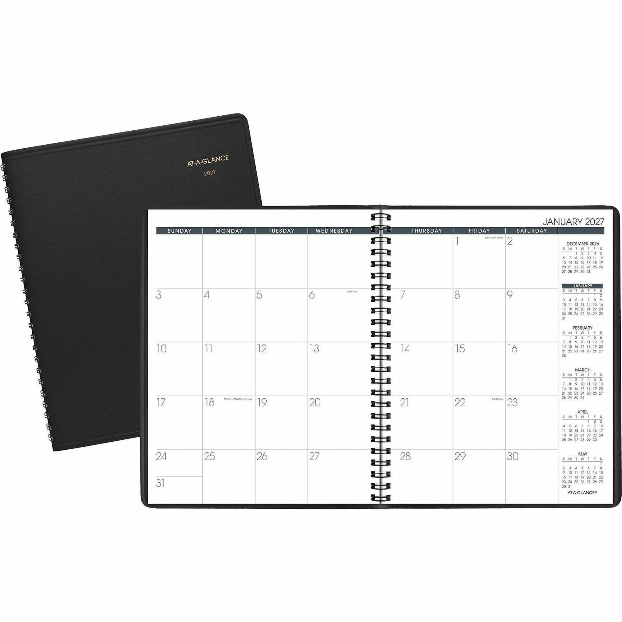 At-A-Glance Planner - Monthly - 1 Year - January 2026 to December 2026 - 1 Month Single Page Layout - 6 7/8" x 8 3/4" Sheet Size - Black Cover - Phone Directory, Perforated - 1 Each