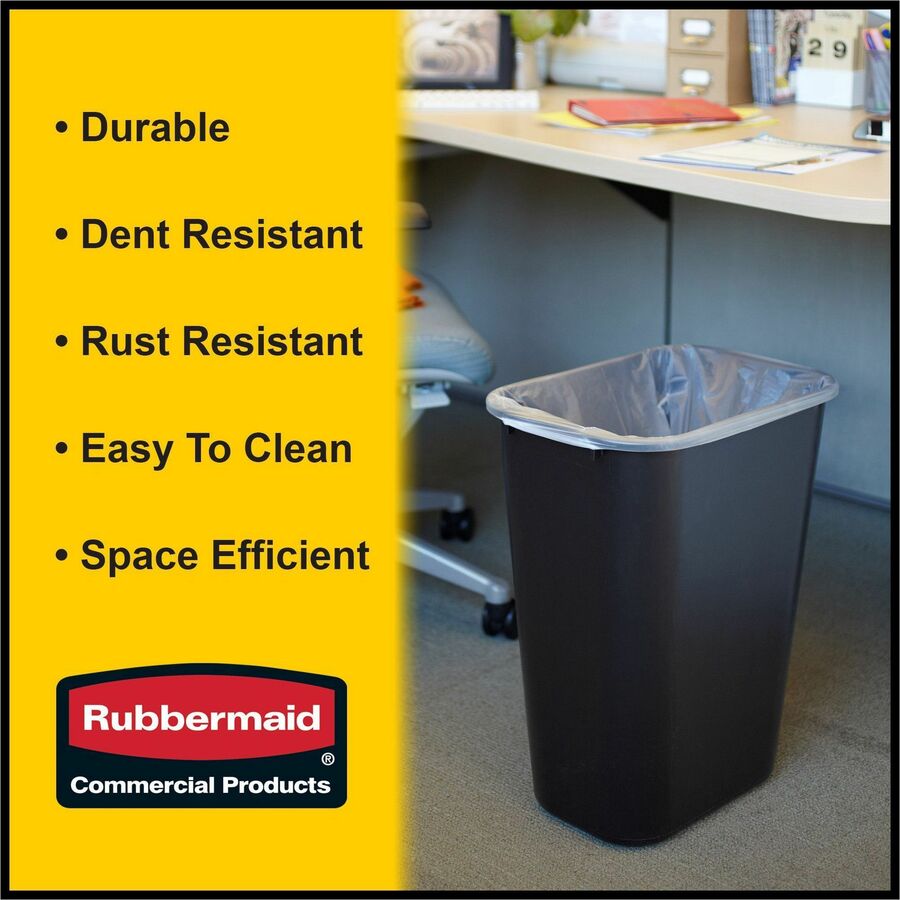 Rubbermaid Commercial 41 QT Large Deskside Wastebasket - 10.25 gal Capacity - Rectangular - Durable, Dent Resistant, Rust Resistant, Easy to Clean - 20" Height x 11.3" Width x 15.3" Depth - Plastic - Black - 1 Each