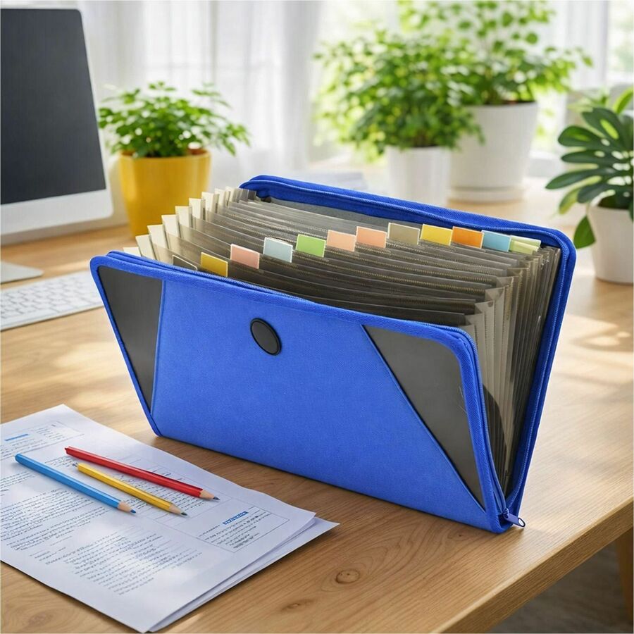C-Line Letter Expanding File - 8 1/2" x 11" - 300 Sheets Capacity - 13 Pocket(s) - Blue - Zipper Closure - 1 Each