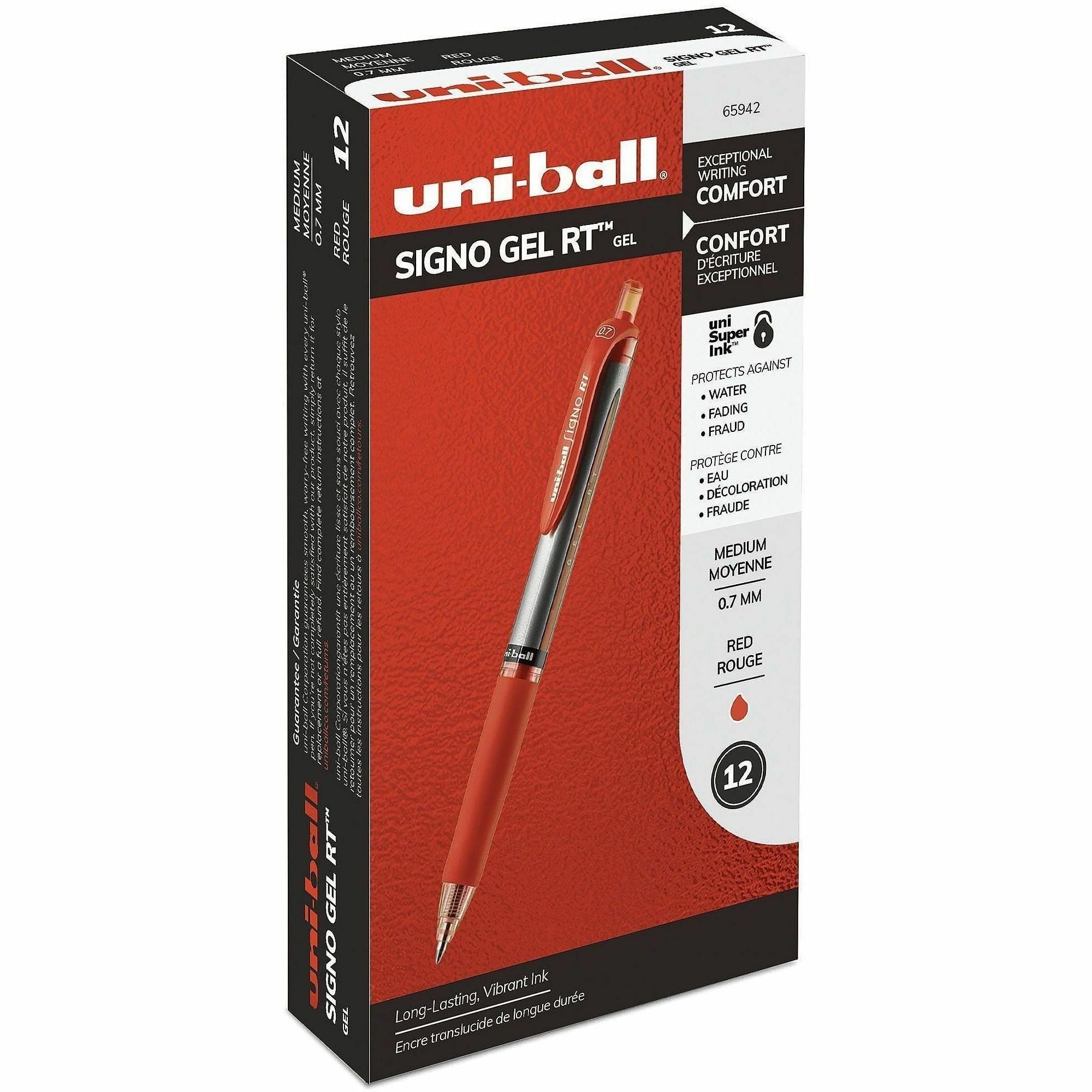 uniball™ SigNo RT Gel Ink Pens - 0.7 mm Medium Pen Point - Refillable - Retractable - Red Ink - Gel-based - Red Metal Barrel - 1 Each