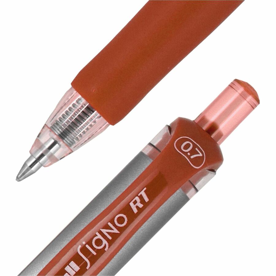 uniball™ SigNo RT Gel Ink Pens - 0.7 mm Medium Pen Point - Refillable - Retractable - Red Ink - Gel-based - Red Metal Barrel - 1 Each