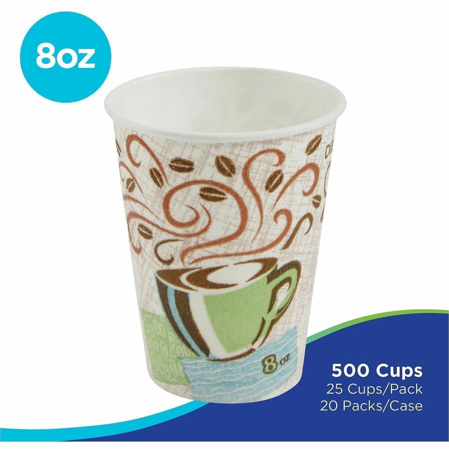 Dixie PerfecTouch 8 oz Insulated Paper Hot Coffee Cups by GP Pro - 8 fl oz - Cone - Coffee Haze - Paper - Hot Drink, Coffee - 25 / Pack