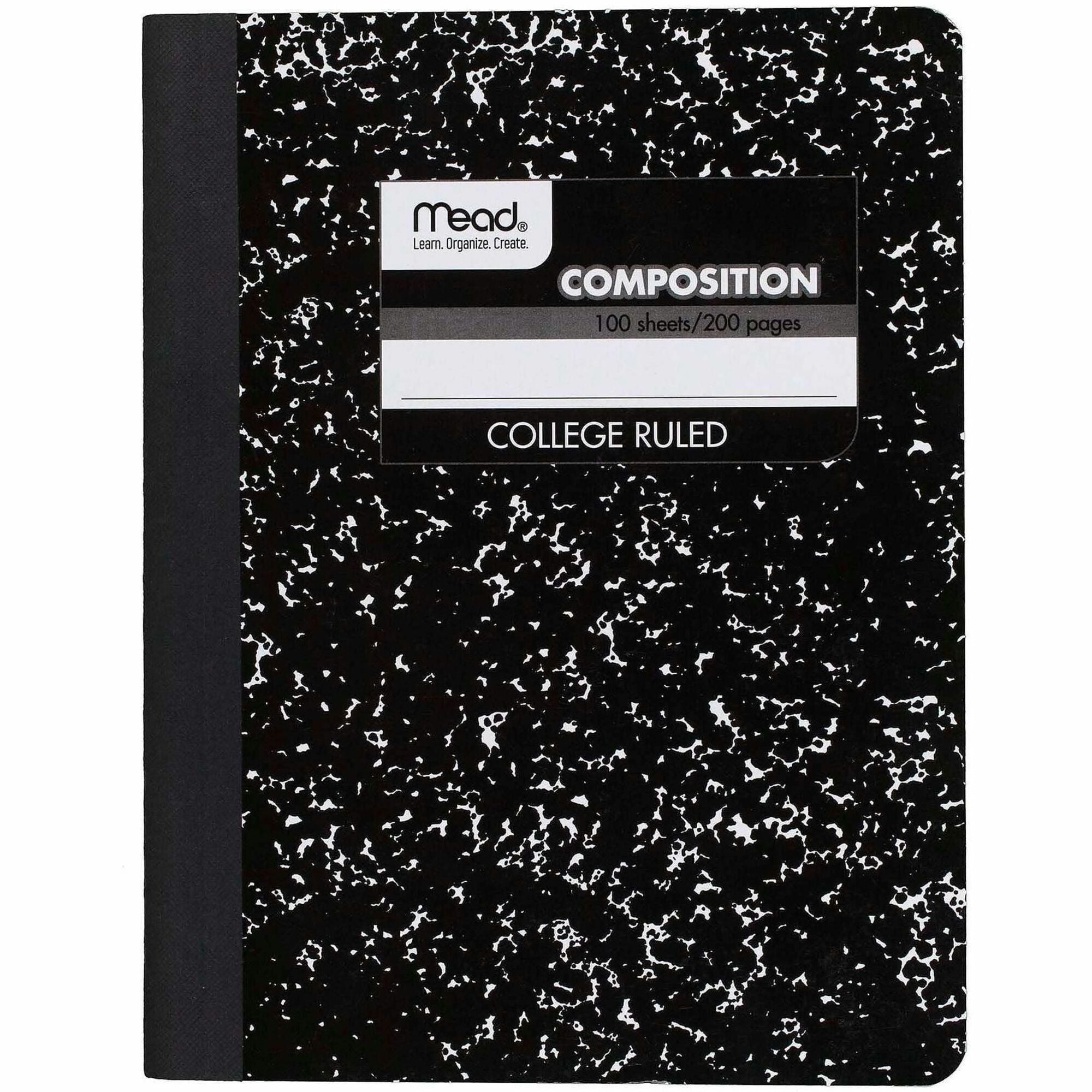 Mead Composition Book - Sewn - 7 1/2" x 9 3/4" Sheet Size - White Paper - Black Marble Cover - 1 Each