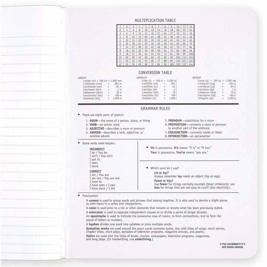 Mead Composition Book - Sewn - 7 1/2" x 9 3/4" Sheet Size - White Paper - Black Marble Cover - 1 Each
