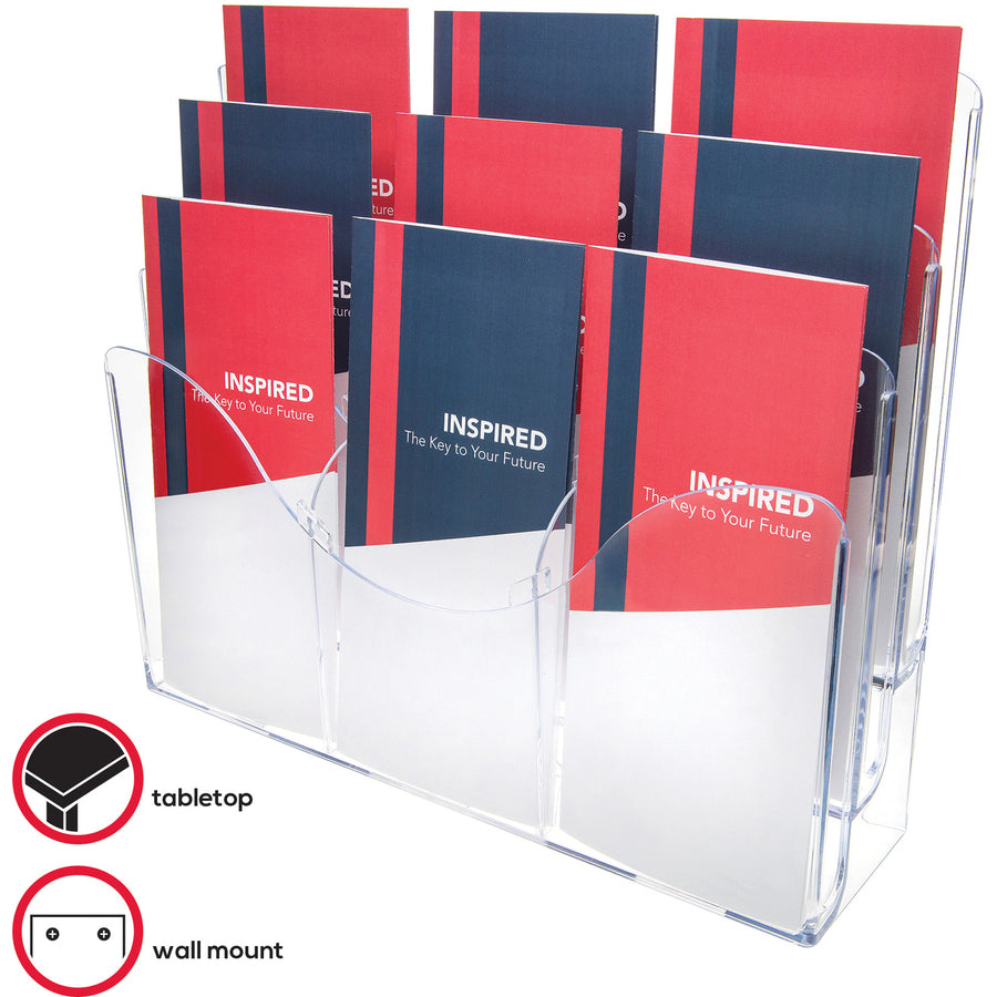 9 Compartment(s) - 6 Divider(s) - 3 Tier(s) - 11.50" Height x 13.50" Width x 3.50" Depth - Desktop - Clear - 1 Each