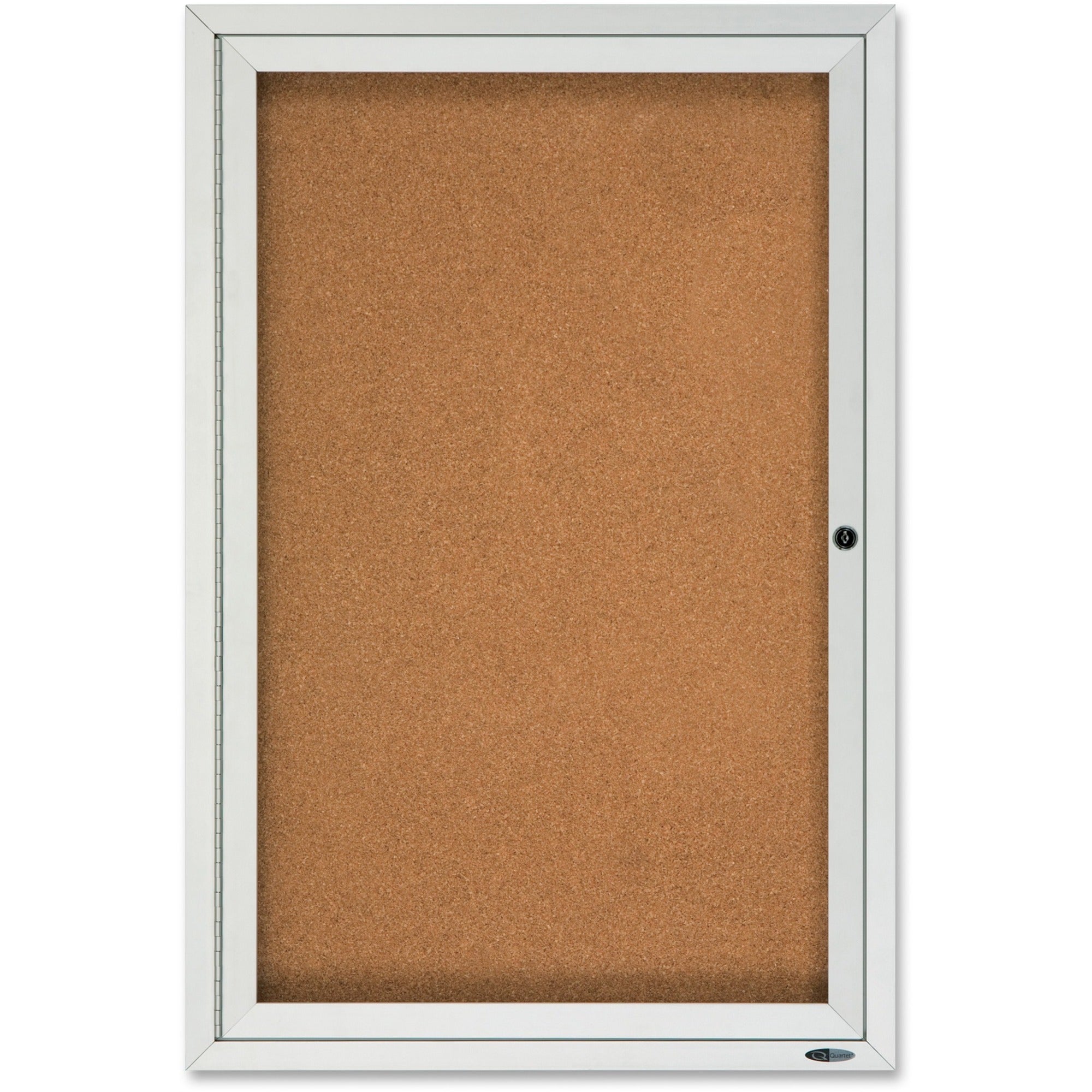 Quartet Enclosed Cork Bulletin Board, 36" x 24", Brown Cork Surface, Hinged Swing Door, Shatterproof Acrylic Glass, Weather & Water Resistant, Locking Silver Aluminum Frame, 1 Each