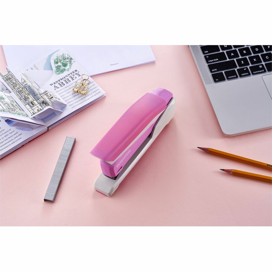 Staples Upto 20 Sheet of 20lb Paper - Holds Upto 210 Staple - Full Strip - 4.50" Throat Depth - Pink, White - Plastic, Steel, Rubber - 1 Each