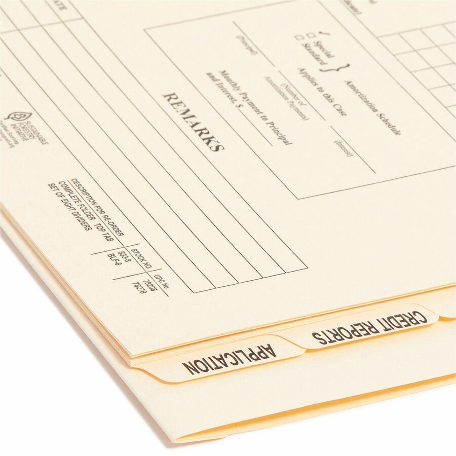 14 3/8" x 9" - 11 pt. - Manila - Tab Divider, Divider, Punched, Preprinted - 10% Recycled - 8/Set - 12 / Box