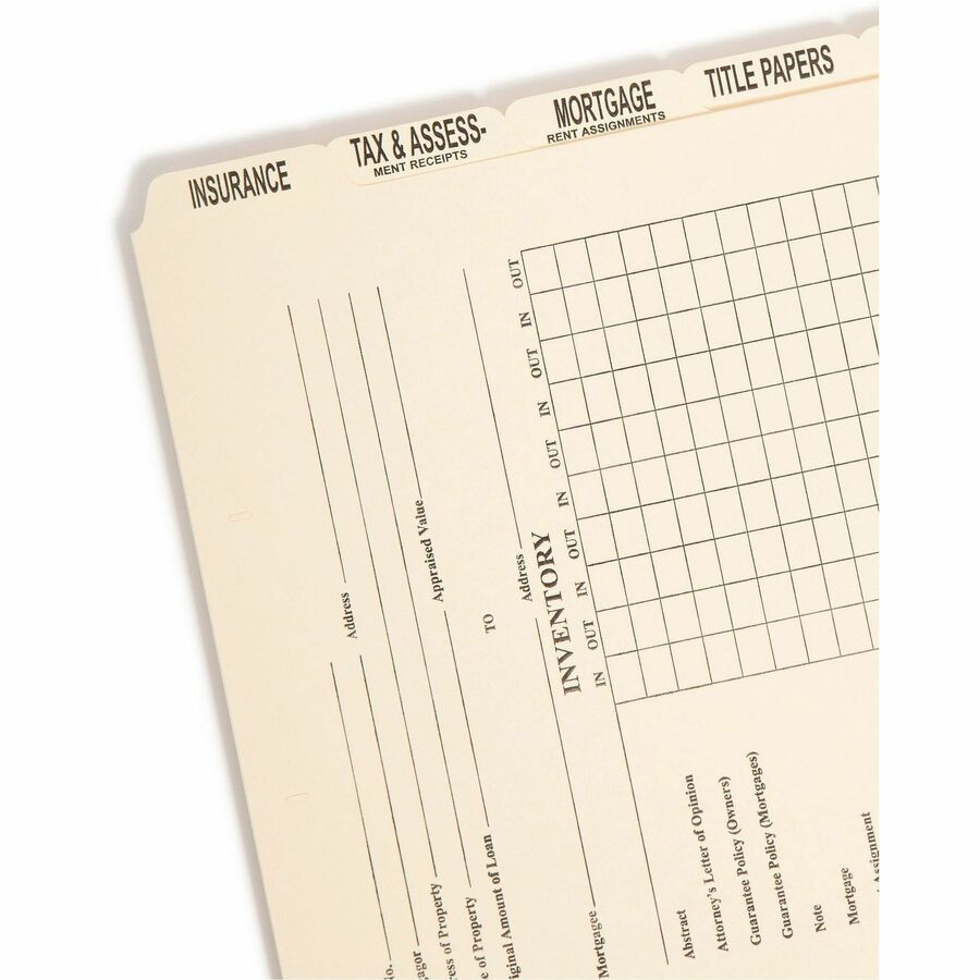 14 3/8" x 9" - 11 pt. - Manila - Tab Divider, Divider, Punched, Preprinted - 10% Recycled - 8/Set - 12 / Box