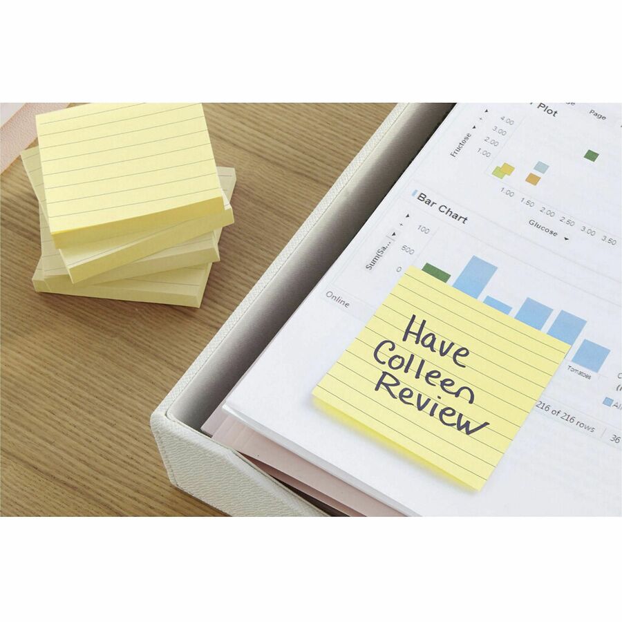 Post-it&reg; Notes Original Lined Notepads - 1200 - 3" Flag/Note Width x 3" Flag/Note Length - Square - 100 Sheets per Pad - Ruled - Yellow - Paper - Removable - 1 Pack