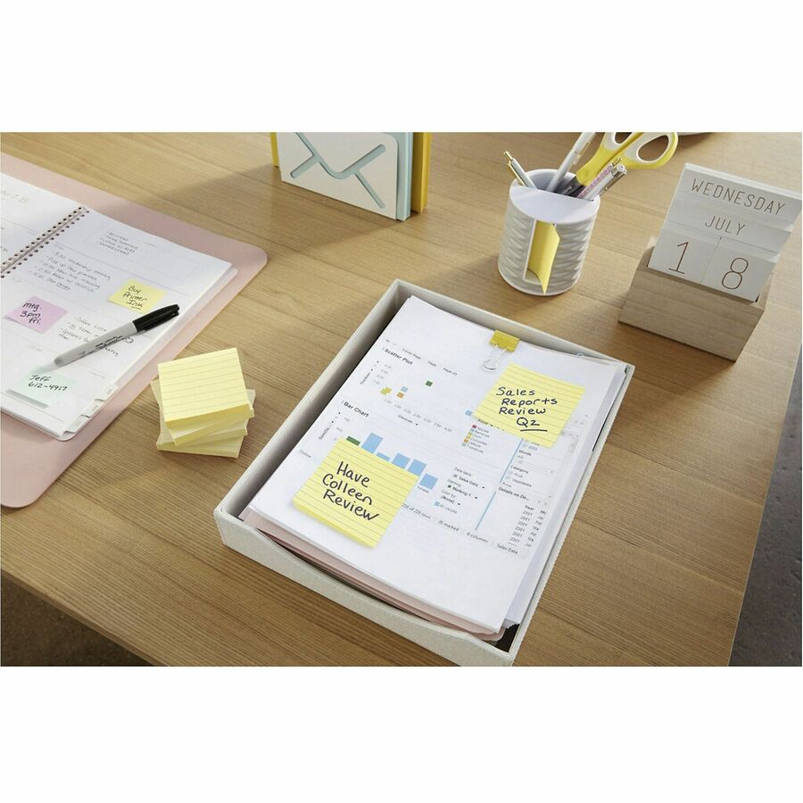 Post-it&reg; Notes Original Lined Notepads - 1200 - 3" Flag/Note Width x 3" Flag/Note Length - Square - 100 Sheets per Pad - Ruled - Yellow - Paper - Removable - 1 Pack